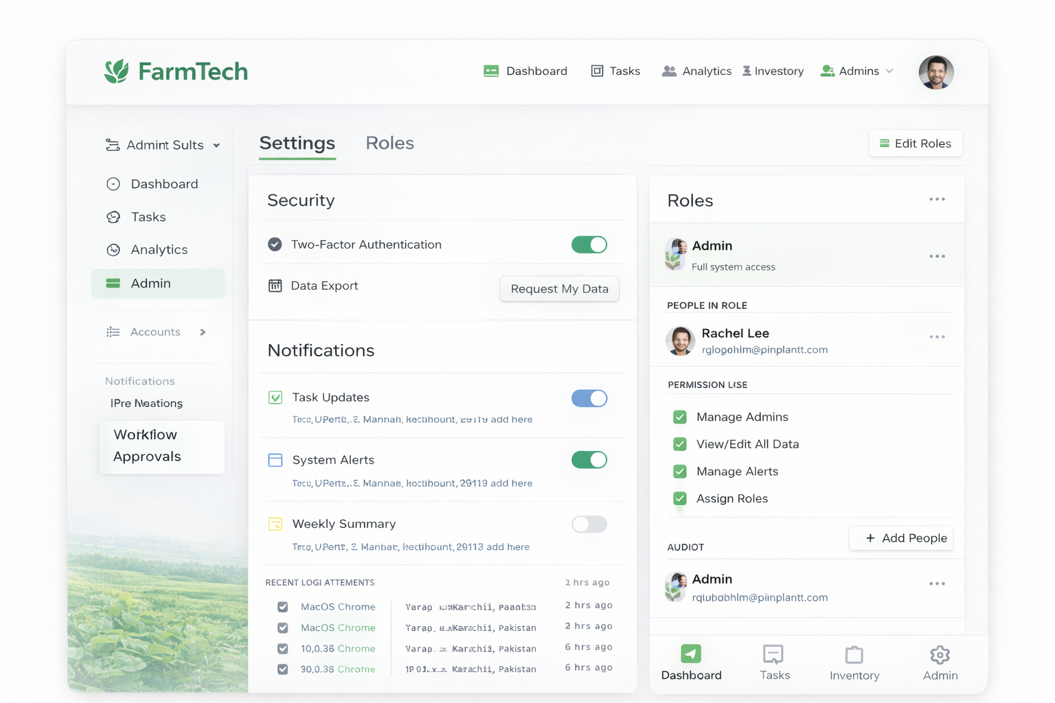 FarmTech — Settings & roles